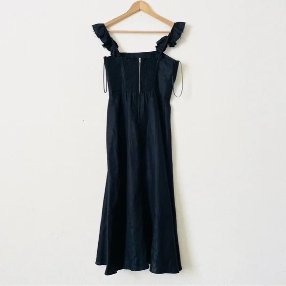 Reformation SIZE 6 Spaulding 100% linen black midi dress - z1residence.com